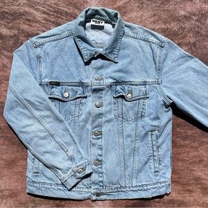 Vintage 90s DKNY Denim Jacket Distressed Faded Light Wash Medium Jean Jacket